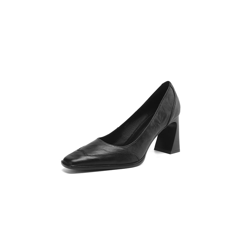 Genuine Leather Block Heel Pumps