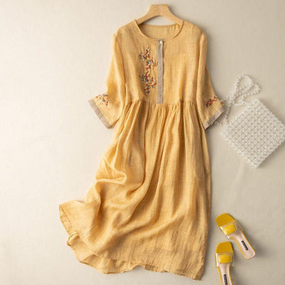 Linen Smocked Midi Dress