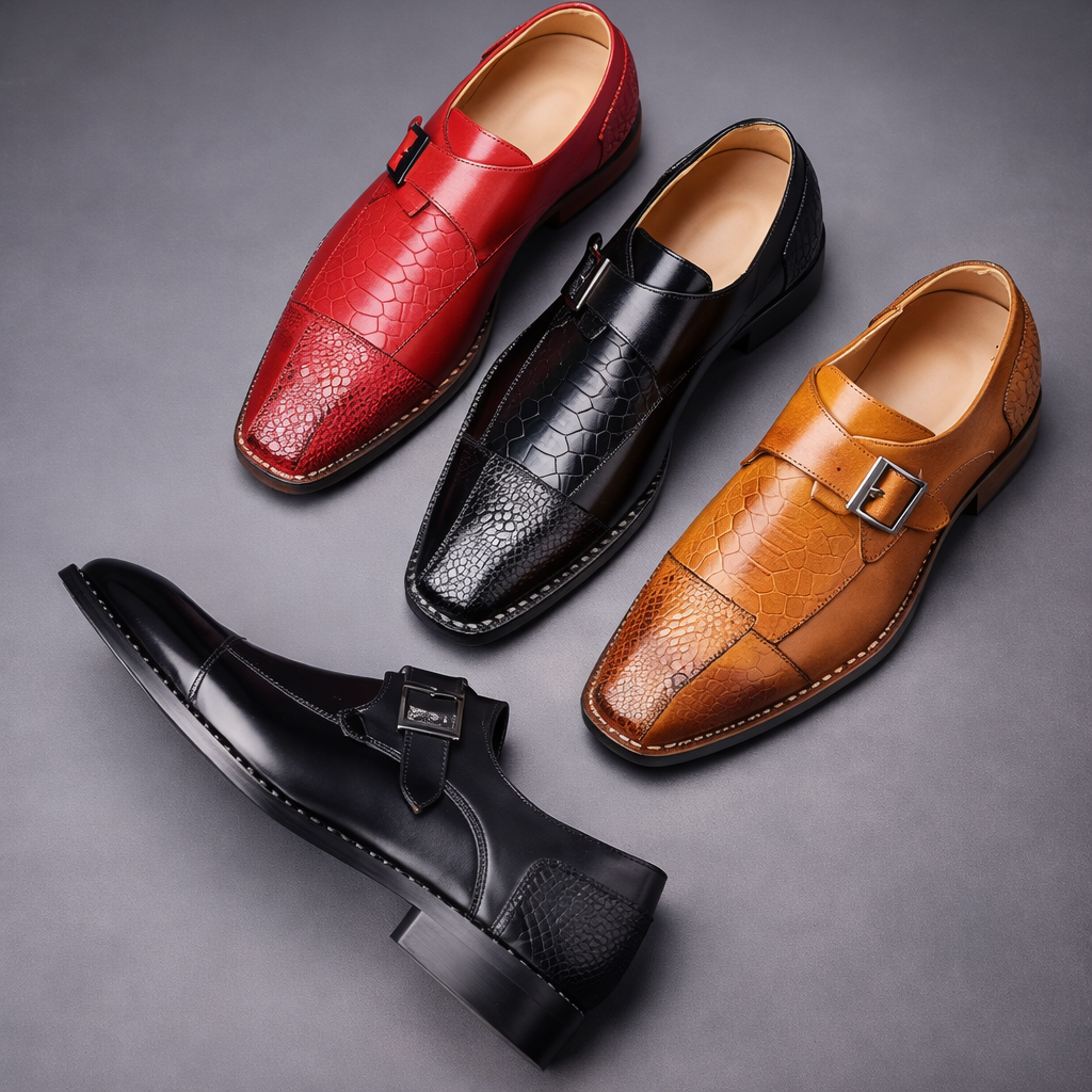 Men's Orthopedic Double Monk Strap Leather Shoes