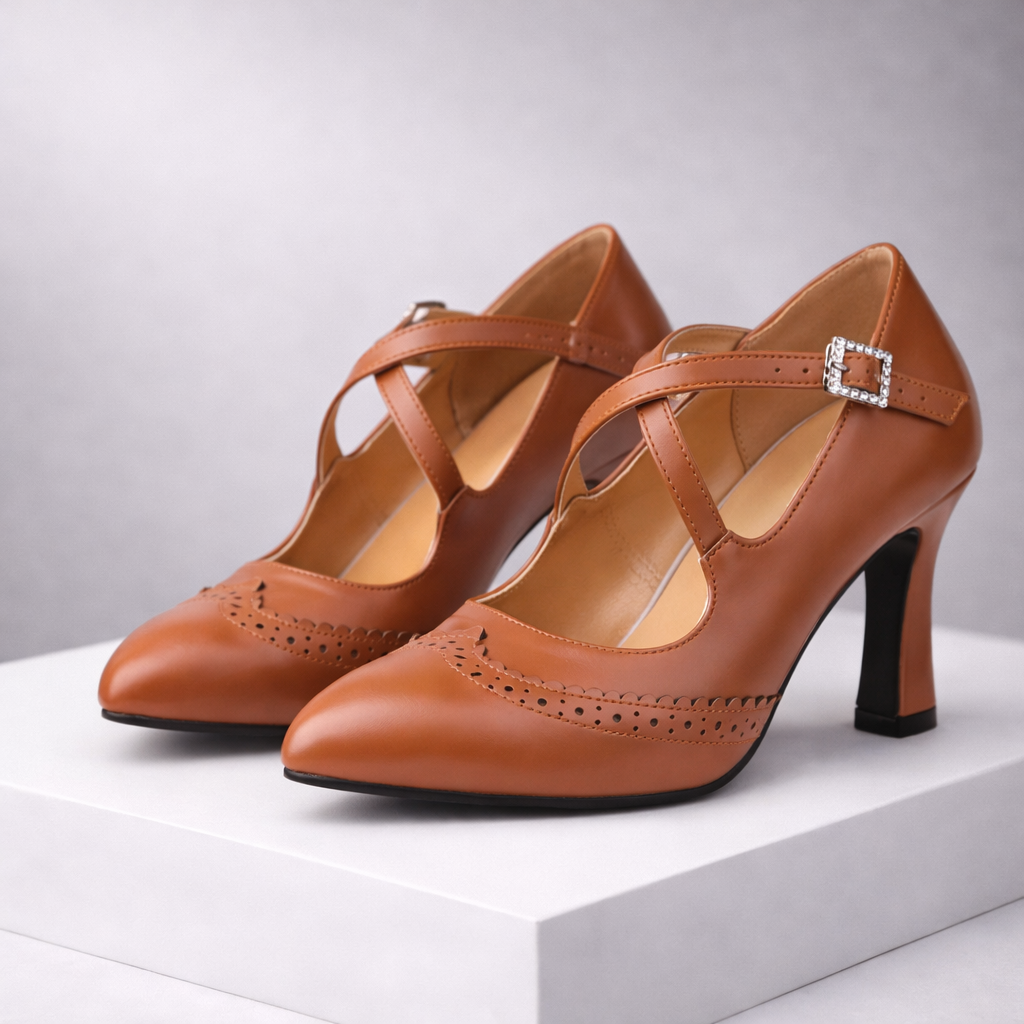 Calista Leather T-Strap Block Heels