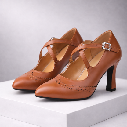 Calista Leather T-Strap Block Heels