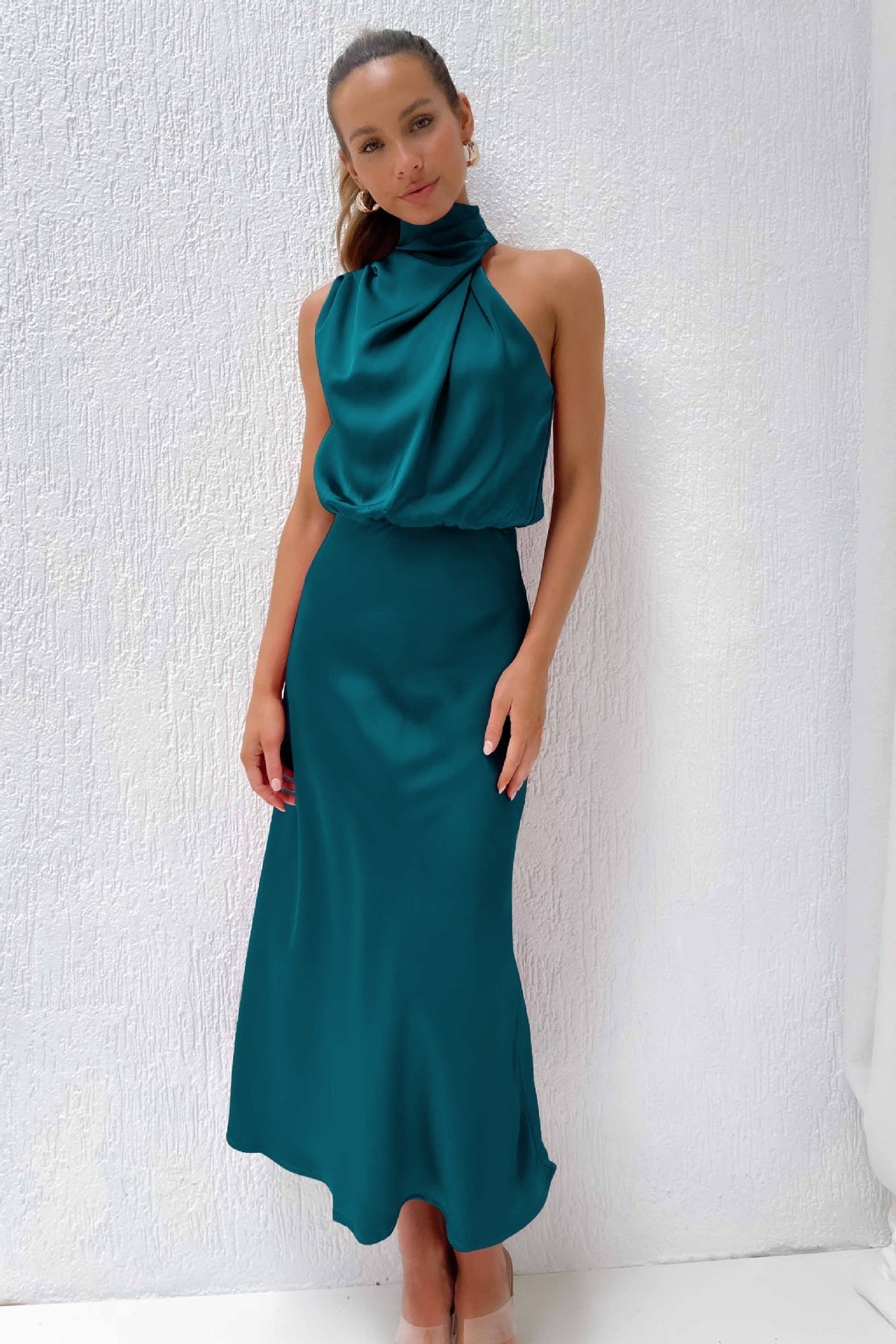 Satin Halter Midi Dress