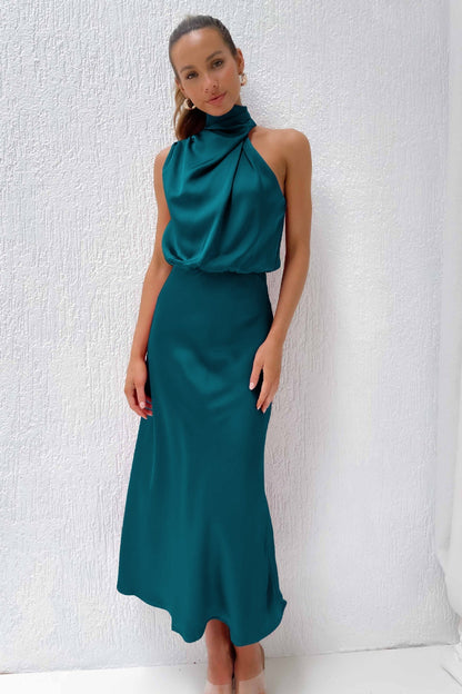 Satin Halter Midi Dress