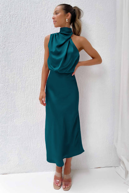 Satin Halter Midi Dress