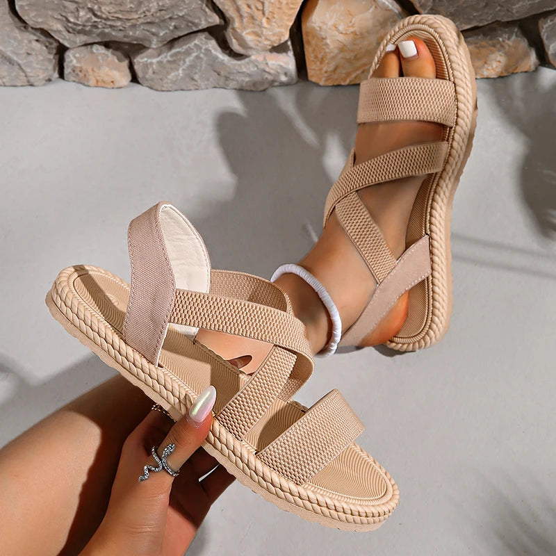 Celina Woven Buckle Flat Sandals