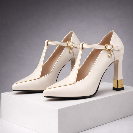 Savona Leather Block Heels with Buckle