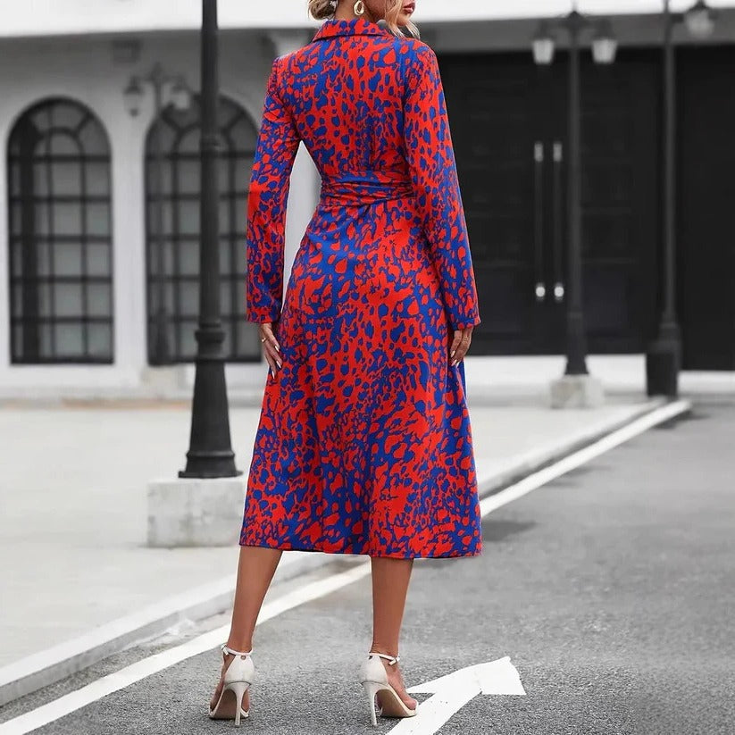 Celestina Abstract Print Belted Midi Dress