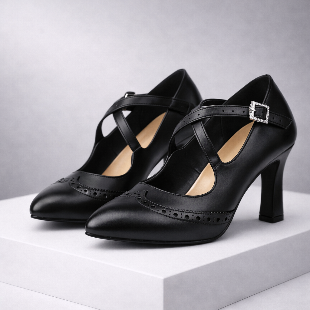Calista Leather T-Strap Block Heels