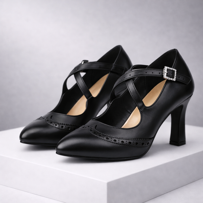 Calista Leather T-Strap Block Heels
