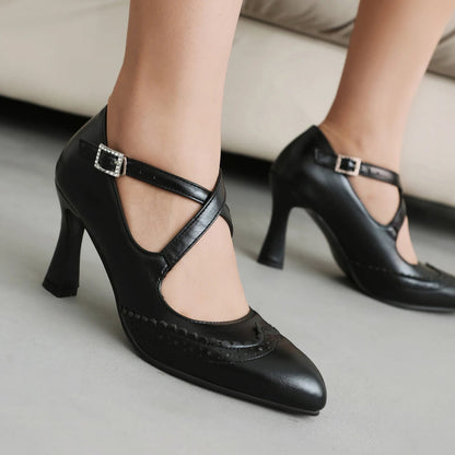 Calista Leather T-Strap Block Heels