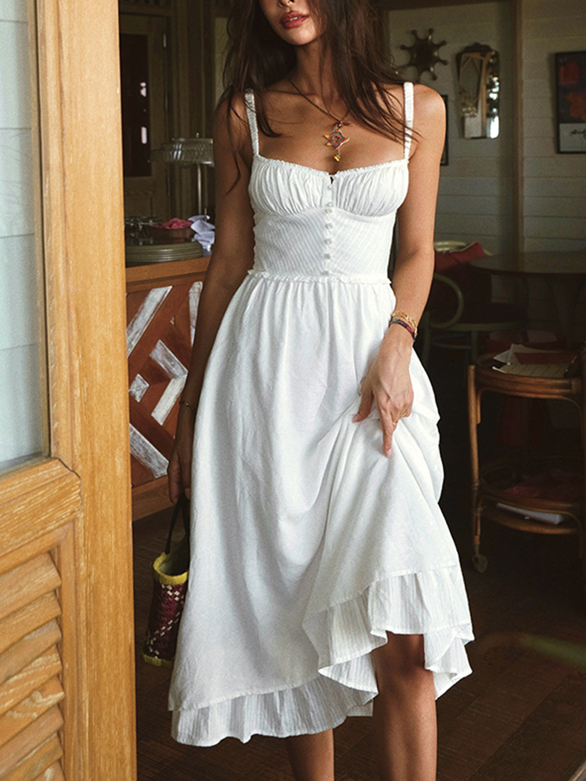 Marlena Smocked Spaghetti Strap Midi Dress