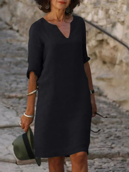 Aveline Linen V-Neck Midi Dress