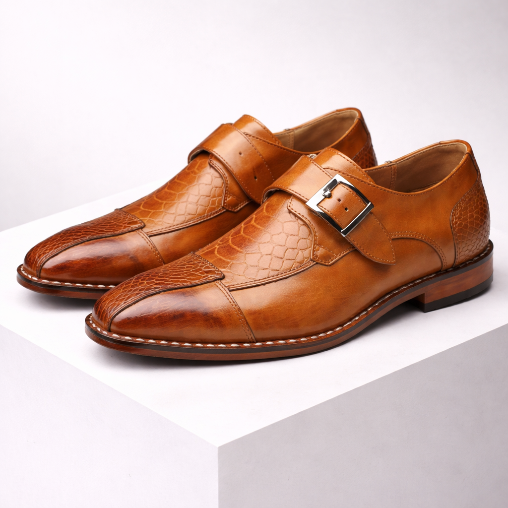 Men's Orthopedic Double Monk Strap Leather Shoes