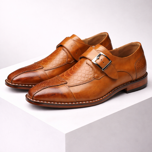 Men's Orthopedic Double Monk Strap Leather Shoes