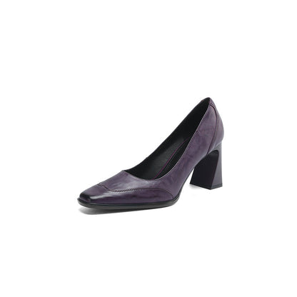 Genuine Leather Block Heel Pumps