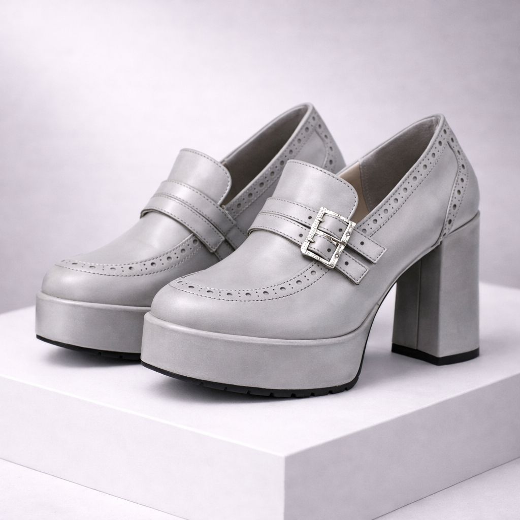 Bellara Leather Block Heels with Buckle Strap