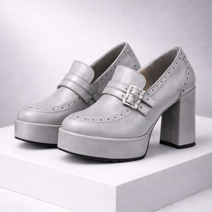 Bellara Leather Block Heels with Buckle Strap
