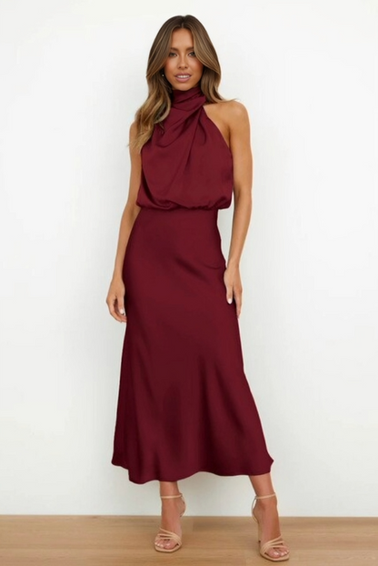 Satin Halter Midi Dress