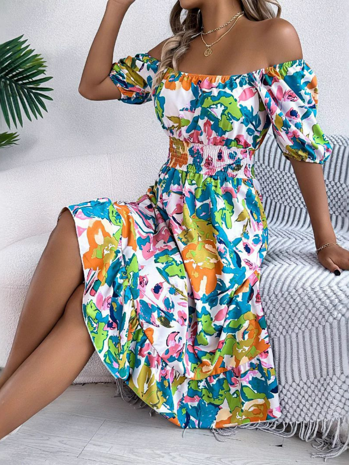 Off-Shoulder Floral Midi Dress