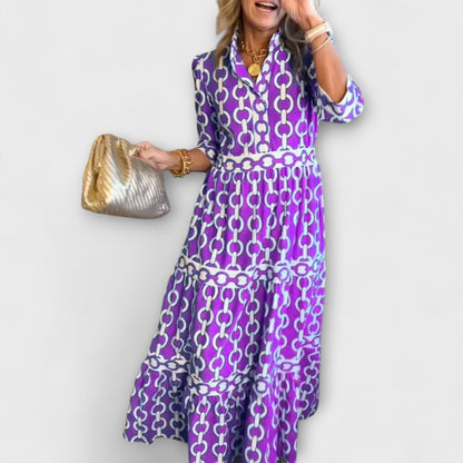 Three-Quarter Sleeve Printed Midi Dress