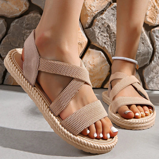 Celina Woven Buckle Flat Sandals
