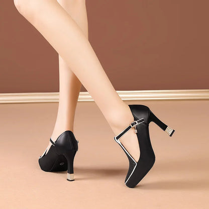 Savona Leather Block Heels with Buckle