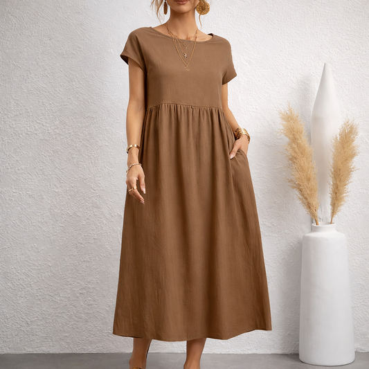 Linen Relaxed Midi Dress with Pockets