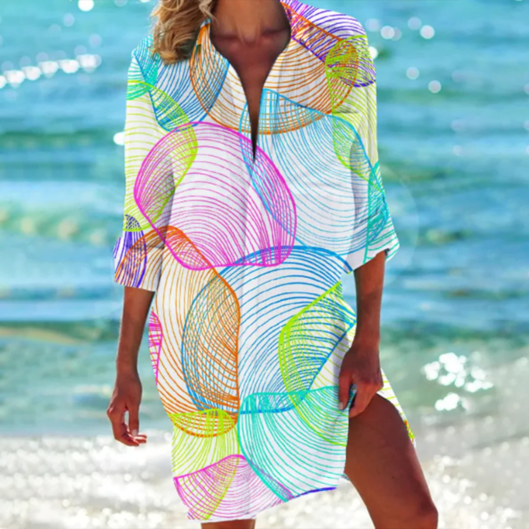 Serena Tropical Print Button-Up Shirt Dress