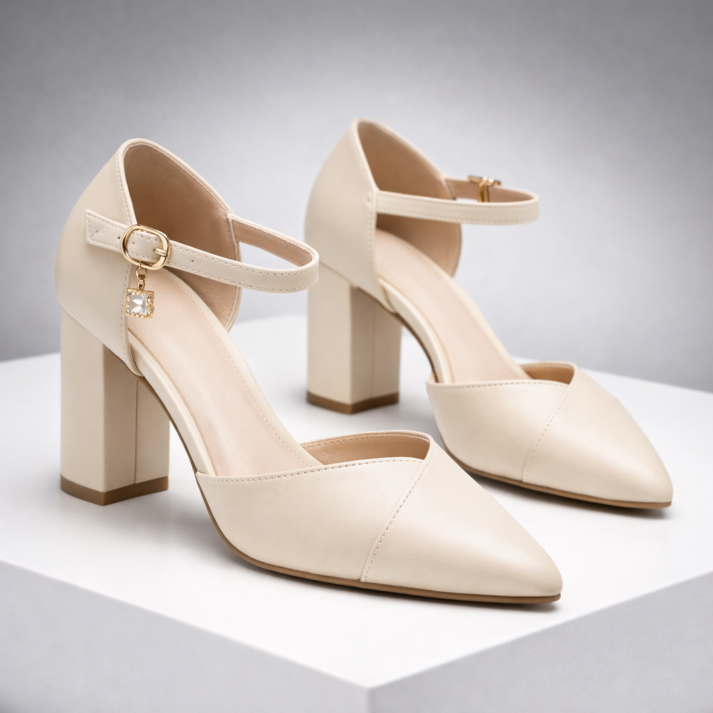 Belara Italian Leather Pointed-Toe Block Heel Pumps