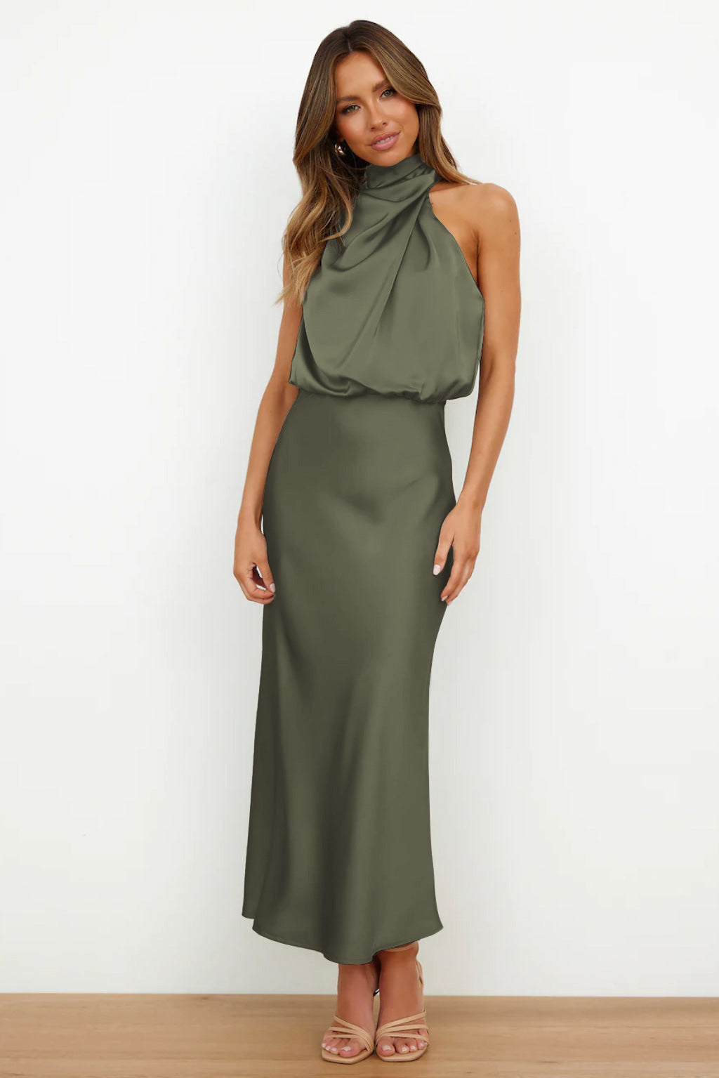 Satin Halter Midi Dress