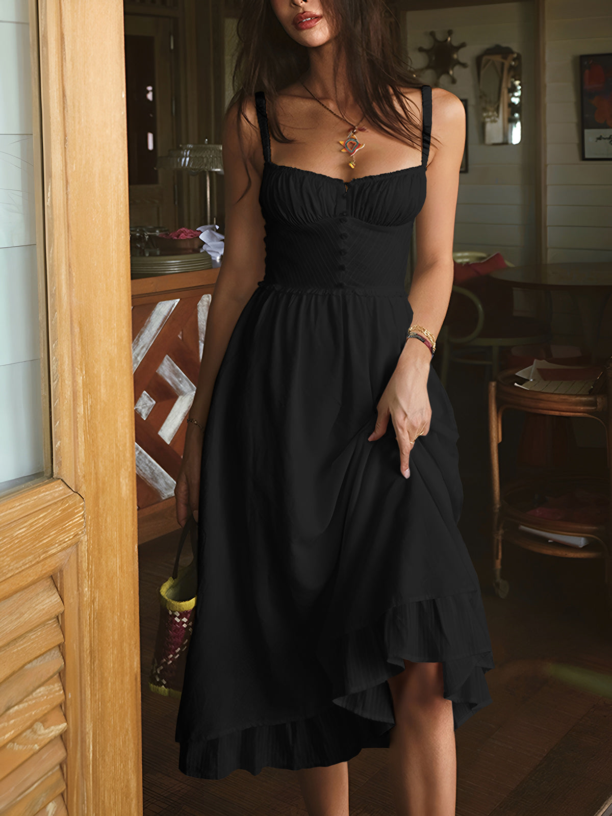 Marlena Smocked Spaghetti Strap Midi Dress