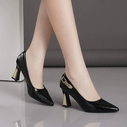 Celestina Italian Leather Block Heel Pumps