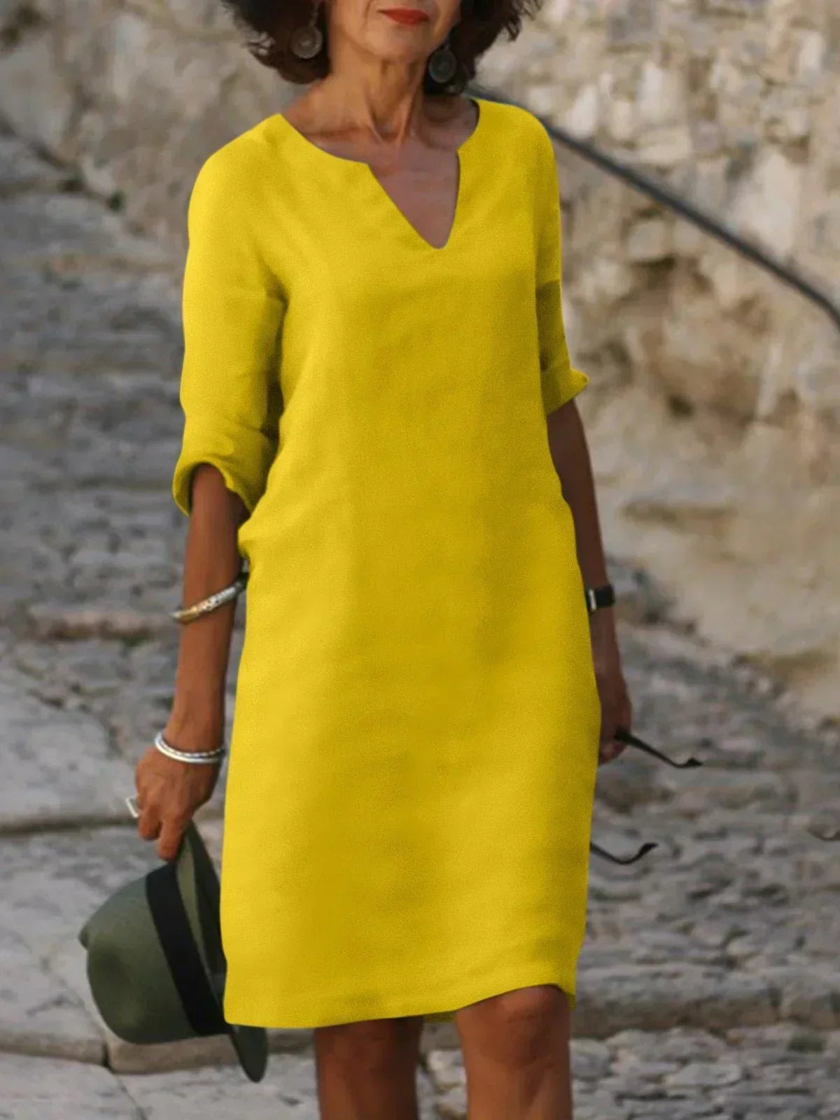 Aveline Linen V-Neck Midi Dress