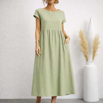 Linen Relaxed Midi Dress with Pockets