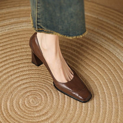 Genuine Leather Block Heel Pumps