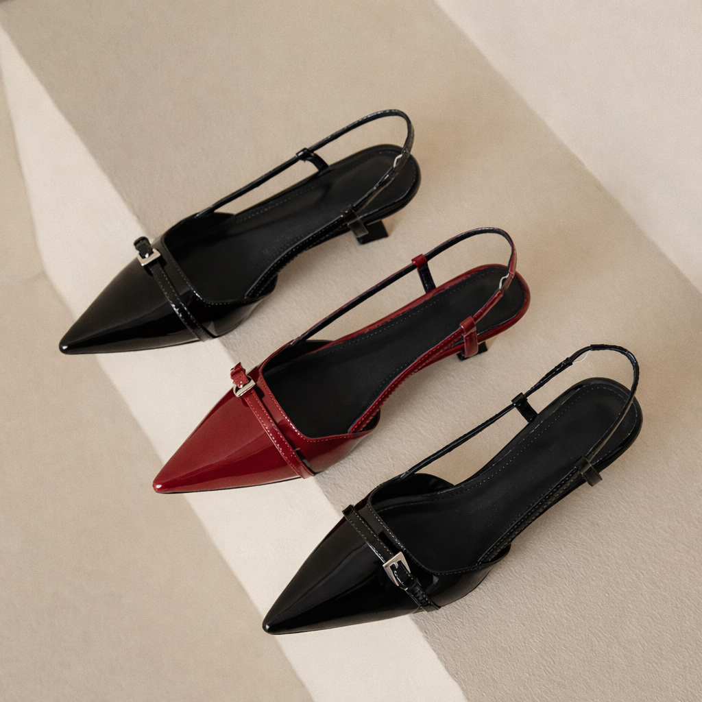 Sylvana Patent Leather Pointed-Toe Slingback Heels