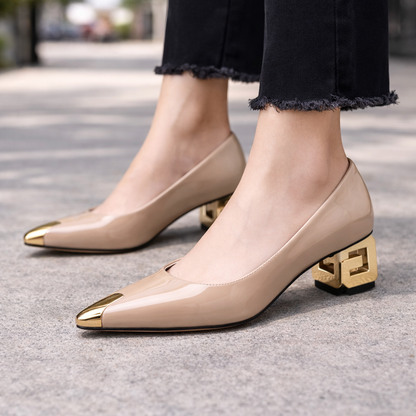 Patent Leather Block Heel Pumps