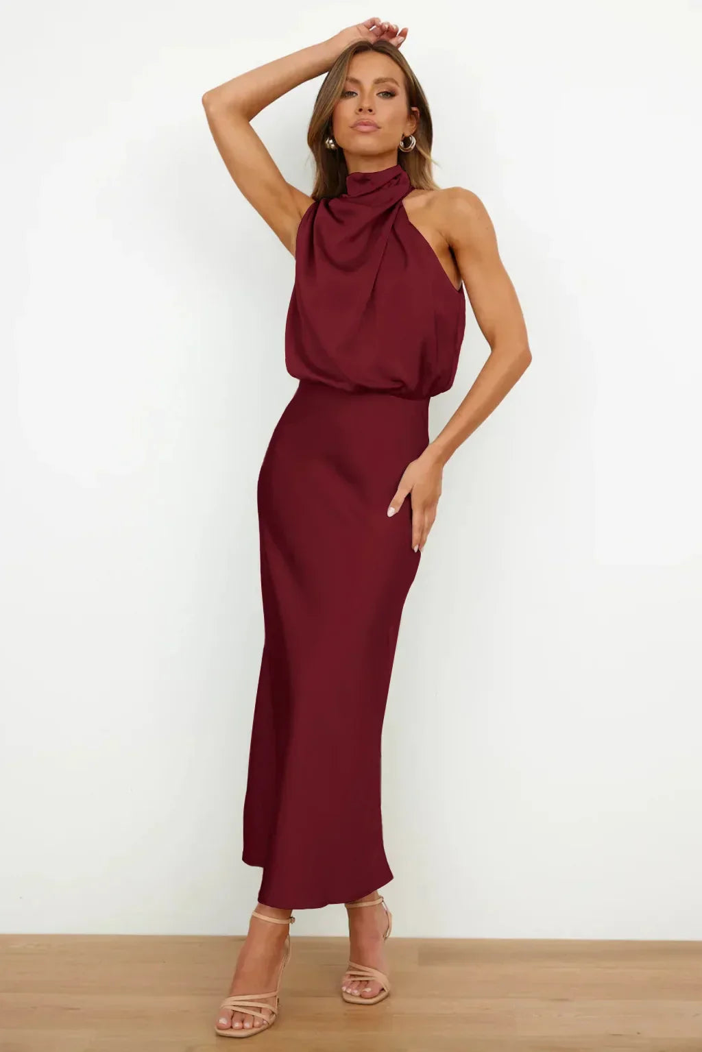 Satin Halter Midi Dress