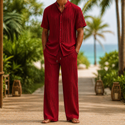 Men's Linen Shirt and Drawstring Pants Set