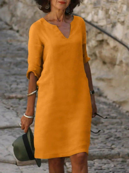 Aveline Linen V-Neck Midi Dress