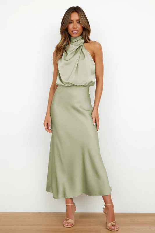 Satin Halter Midi Dress