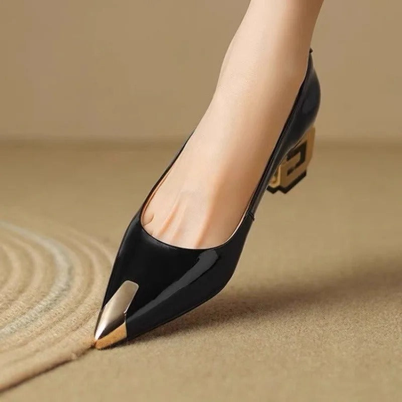 Patent Leather Block Heel Pumps