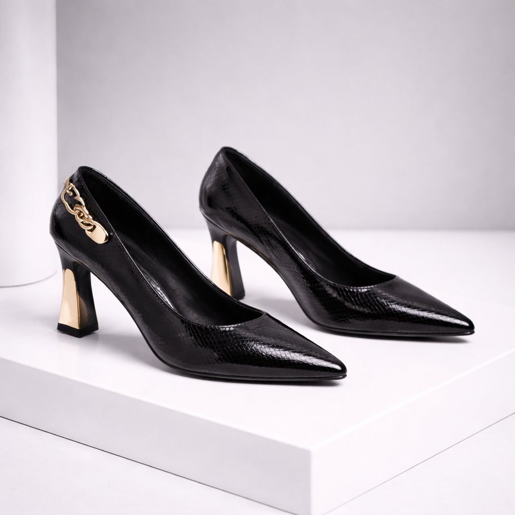 Leather Block Heel Pumps