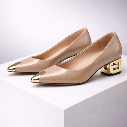 Patent Leather Block Heel Pumps