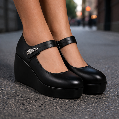 Celestina Italian Leather Platform Shoes Orthopedic Block Heel