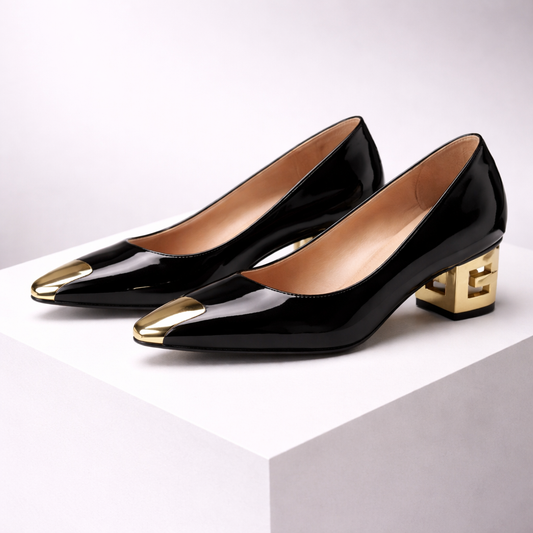Patent Leather Block Heel Pumps