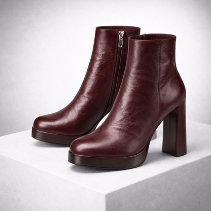 Celestina Italian Leather Block Heel Boots with Zipper