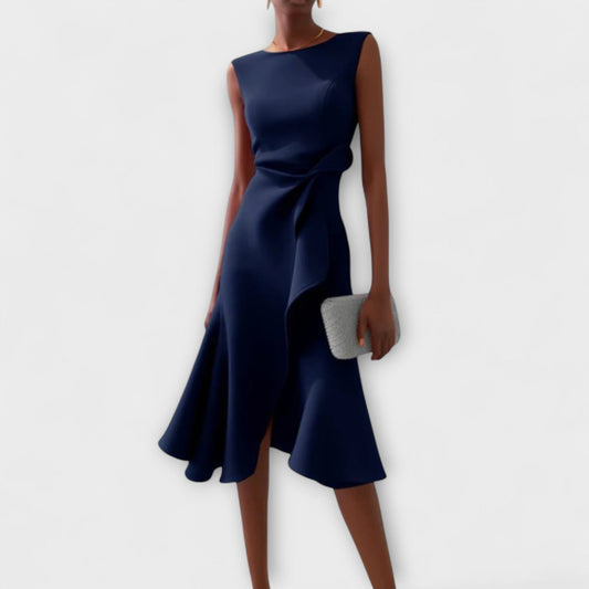 Aurelia Satin One-Shoulder Midi Dress - Navy Blue