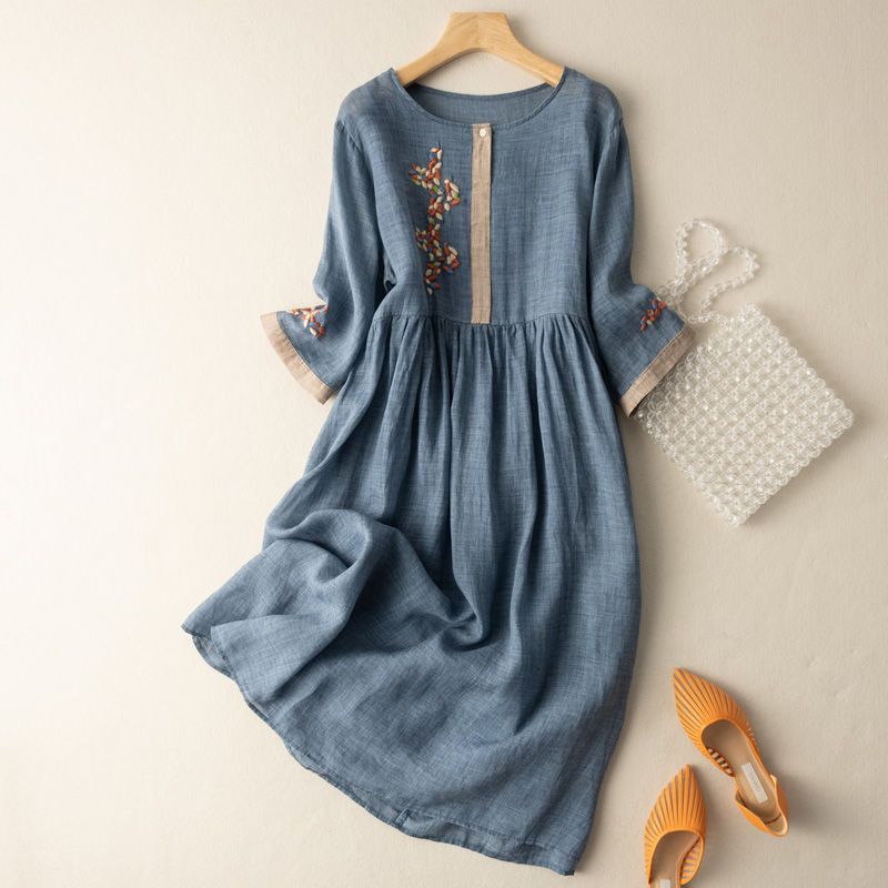 Linen Smocked Midi Dress