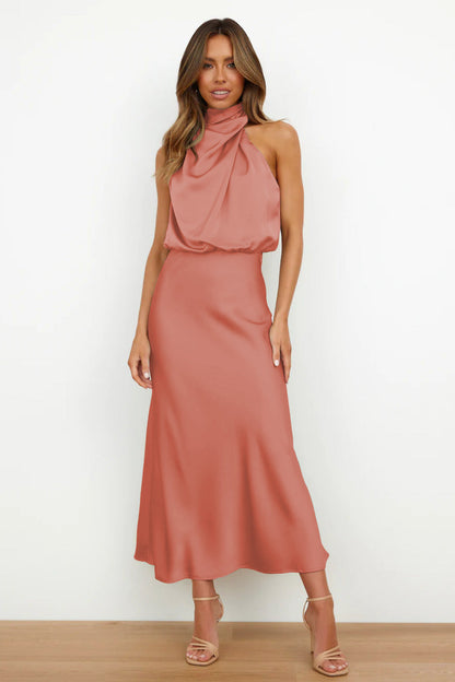 Satin Halter Midi Dress